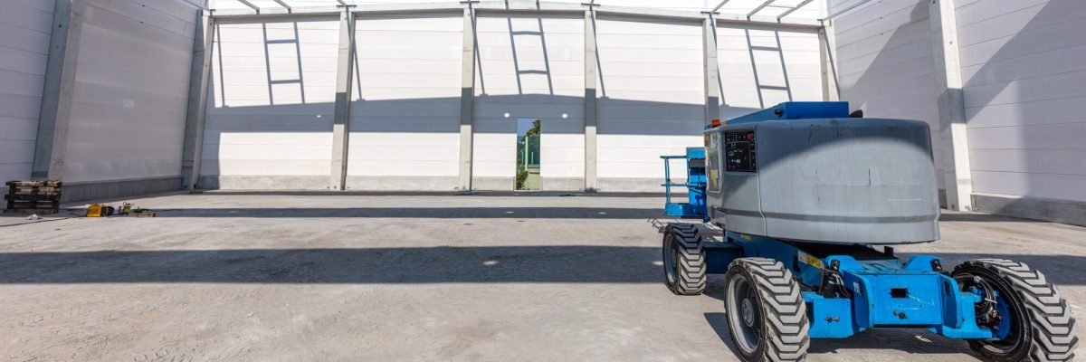 Warehouse construction site. Building a new industrial hall or storehouse